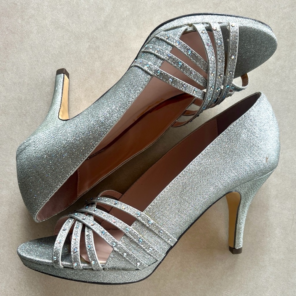 Celeste Shimmering Silver Strappy Heels